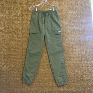 Champion Womens Cargo Jogger Pants Small Olive Green Nylon Ripstop Utility Y2K